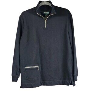 VTG Lauren Jeans Co. Womens Cotton Black 1/4 Zip Sweatshirt Sz L Zip Pocket